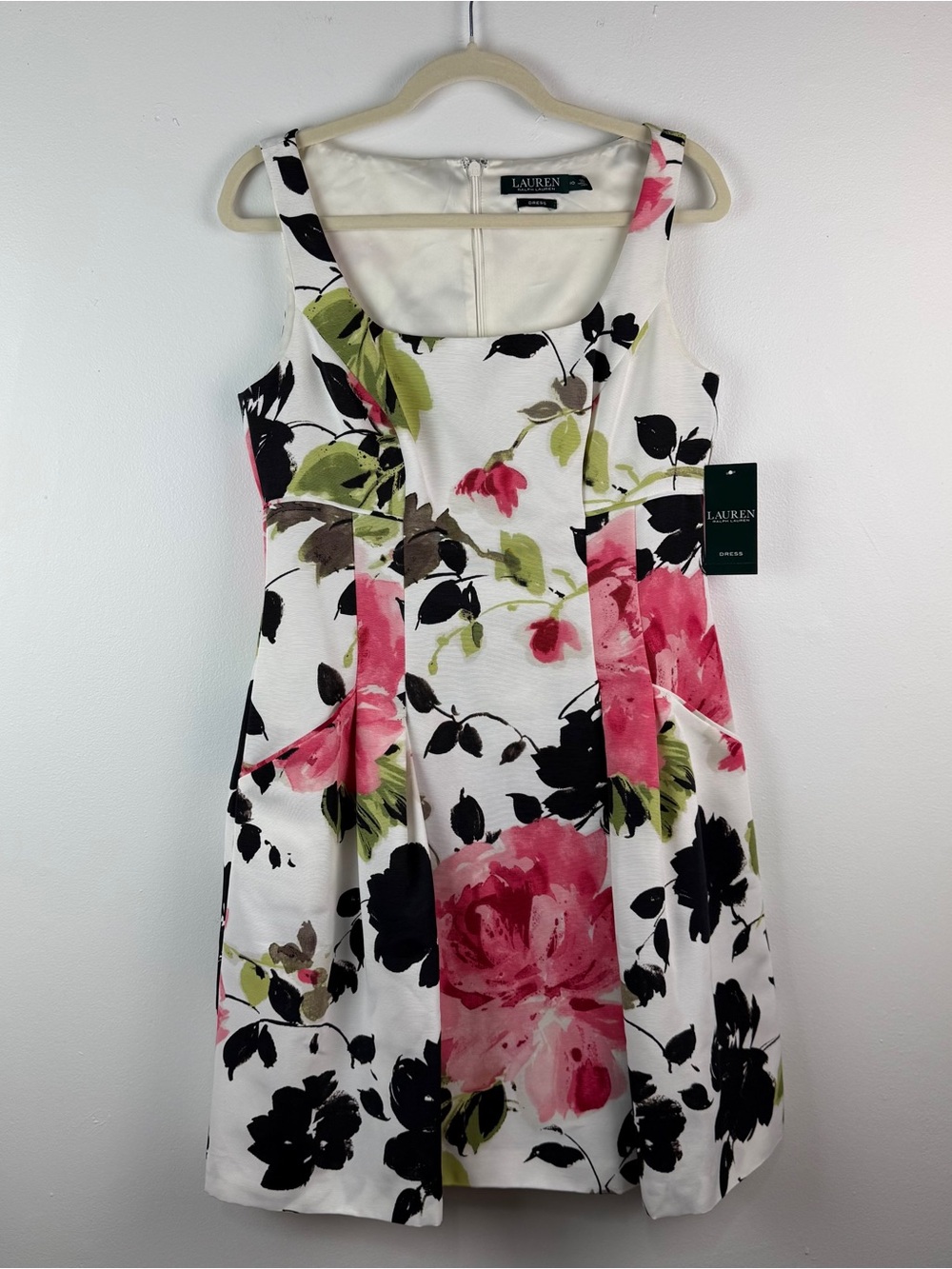 Lauren Ralph Lauren White Floral Sleeveless Dress 10 Fit & Flare Wedding Guest